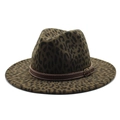 Classic leopard print fedora hat with brown faux leather band and metallic buckle detail - M (56-58cm) / Army Green