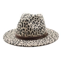 Leopard print wide brim fedora hat with a dark brown leather band and adjustable buckle - M (56-58cm) / Beige