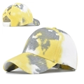 Gorra de béisbol de algodón tie-dye para mujer con diseño cruzado para coleta alta y moño - Amarillo