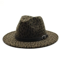 Leopard print wool fedora hat with black leather band and silver buckle on white background - M (56-58cm) / Army Green