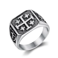 Anello con sigillo Croce di Gerusalemme da uomo in acciaio inossidabile argento antico - US 7 / Argento Vintage (04406)