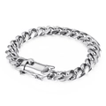 Polished silver cuban link chain bracelet with a square clasp on a white background - Steel Color Bracelet (KB135945-Z)