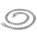 Mens silver cuban link chain necklace with polished beveled edges and box clasp - Steel Color Necklace (KN111366-Z)