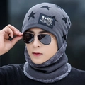 Conjunto de gorro y bufanda de invierno para hombre con estrellas y forro de felpa - Gris