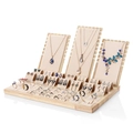 Bamboo jewelry display set with beige velvet backboard for necklaces and rings - Off-white