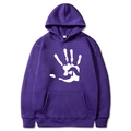 Deep purple fleece hoodie with white palm print graphic and comfortable casual fit - S / Purple
