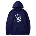 Navy blue fleece hoodie featuring a white palm print with a heart-shaped cutout - S / Navy Blue