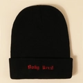 Black knit beanie with red Baby Devil embroidery for winter warmth and style - M (56-58cm) / Black