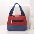 Tragbare Lunchtasche in Rot und Marineblau mit Canvas-Textur und Doppelreißverschluss - Rot