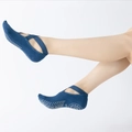 Dark blue anti-slip yoga socks with cross elastic straps and silicone grips for pilates - One Size / Teal