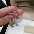 Pendientes de plata con circonita, aro pavé hueco y colgante redondo brillante - Oro blanco