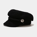 Dettaglio cappello newsboy nero con corda intrecciata e bottone in metallo argentato - M (56-58cm) / Nero