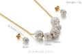 Golden stainless steel jewelry set with white clay zircon spheres and weight details - Gold Multi-Spec Full Rhinestone Ball Set (KS69978-Z)