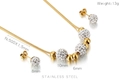 Parure en acier inoxydable doré avec perles de cristal blanc et dimensions détaillées - Ensemble de Combinaison de Perles Dorées et Polies (KS69981-Z)
