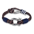 Braided paracord bracelet with stainless steel shackle and blue accents on white background - Black