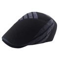 Berretto piatto classico in stile britannico con motivo a maglia a righe nero e grigio - Regolabile / Blu navy