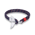 Handmade nautical braided rope bracelet with a silver whale tail clasp for men and women - Navy Blue and Red