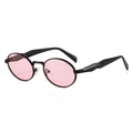 Lunettes de soleil ovales rétro avec monture noire et verres roses sous un angle de 45° - Rose