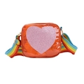 Sac bandoulière enfant en similicuir orange brillant avec un cœur rose scintillant - Orange