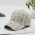 Chic tweed baseball cap in beige with black plaid pattern and gold M emblem - Adjustable / Cream/Beige Plaid