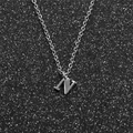 Minimalist silver stainless steel necklace featuring a 3D letter N pendant on a black backdrop - Steel N