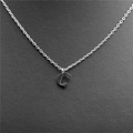 Macro view of silver stainless steel necklace with a minimalist letter C pendant detail - Steel C