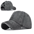 Gorra de béisbol de mezclilla gris marengo lavado con diseño elástico cruzado para cola de caballo - Ajustable / Negro