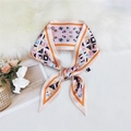 Pink narrow silk scarf with heart-shaped streamer and abstract geometric floral pattern - Small Floral Colorful Plaid Pink