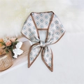 Elegant cream twilly silk scarf with blue floral pattern and brown trim detail - Camel Small Floral