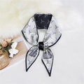 Elegant grey and black silk twilly scarf featuring geometric patterns and chic illustrations - Black Y-Geometric Pattern