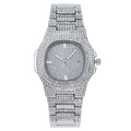 Luxury silver-toned quartz watch for women with full crystal setting and date display - Silver