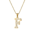 18k gold plated stainless steel letter F necklace with pavé crystal inlay design - Letter F / Gold