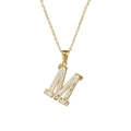 18k gold plated stainless steel letter M necklace featuring sparkling crystal pavé stones - Letter M / Gold