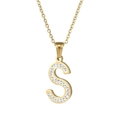 Sparkling 18k gold plated stainless steel letter S pendant necklace with white zircons - Letter S / Gold