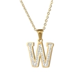18k gold plated stainless steel letter W pendant necklace with sparkling rhinestones - Letter W / Gold