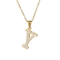 18k gold plated stainless steel letter Y pendant necklace with crystal pavé setting - Letter Y / Gold