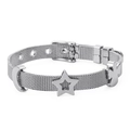 Bracelet réglable en maille d'acier inoxydable argenté avec breloques lune et étoiles - Argent (KB112810-K)