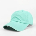 Detail view of the stitching and breathable eyelets on a mint green cotton baseball cap - Adjustable / Cyan Green