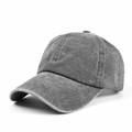 Close-up of a dark grey washed cotton baseball cap featuring reinforced stitching details - Adjustable (54-60cm) / Gray