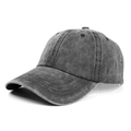Close-up of charcoal gray washed cotton baseball cap with vintage distressed texture - Adjustable / Black