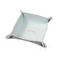 Light blue square leather storage tray with gold snap buttons and printed center - Lake Blue