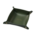 Dark green leather valet tray with gold logo for desk organization and jewelry storage - Army Green