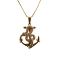 Macro detail of gold snake and anchor pendant necklace with pink and green micro zircons - 0186 Box Chain Gold