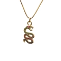 Gold-plated snake pendant necklace with colorful cubic zirconia and box chain - 0191 Snake Style 11 Box Chain Gold