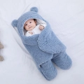 Gigoteuse bébé bleue en polaire avec oreilles d'ours et jambes séparées pour nouveau-né - 【Emmaillotage Sherpa】Bleu (Oreille d'Ours)