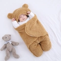 Couverture d'emmaillotage bébé en sherpa marron avec oreilles d'ours et jambes séparées - 【Emmaillotage Sherpa】Khaki (Oreille d'Ours)