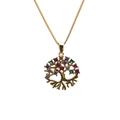 Collier Arbre de Vie doré avec zircons colorés sur un fond blanc épuré - Modèle 0079 Arbre de Vie-Or-Chaîne Boîte