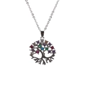 Collier Arbre de Vie en argent avec pierres de zircone colorées sur fond blanc - Modèle 0079 Arbre de Vie-Or Blanc-Chaîne en O
