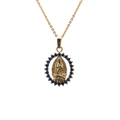 Gold plated necklace with Virgin Mary oval pendant and blue cubic zirconia border - Style 0099 Goddess 1 O-Chain Gold
