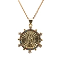Gold plated Virgin Mary pendant necklace with colorful cubic zirconia halo sunburst design - Style 0176 Goddess 2 O-Chain Gold